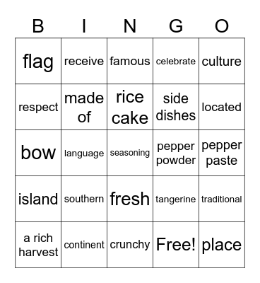 Korean Culture Bingo Card