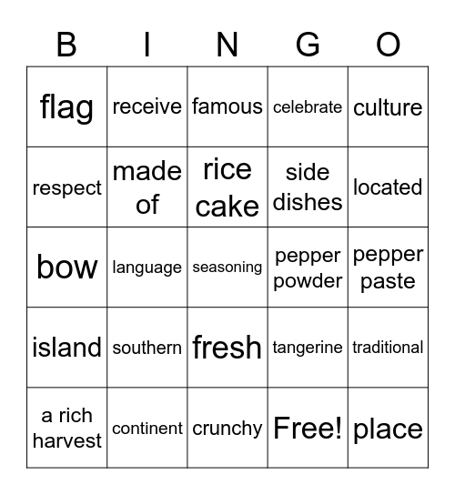 Korean Culture Bingo Card