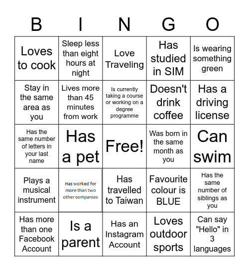 People Bingo Card