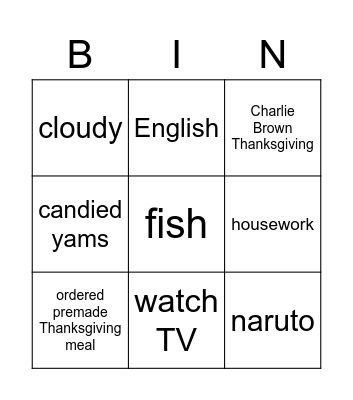 B-I-N-G-OH NO MY TURKEY! Bingo Card