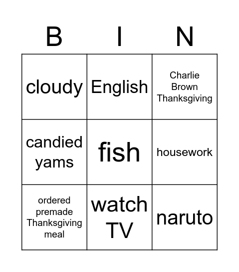 B-I-N-G-OH NO MY TURKEY! Bingo Card