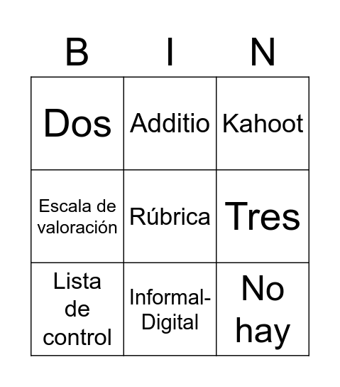 Bingo Evaluación Inicial Bingo Card