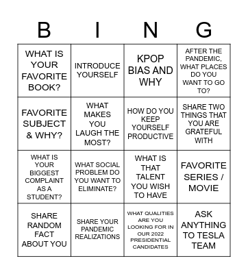 SquiDance Marathon Bingo Card