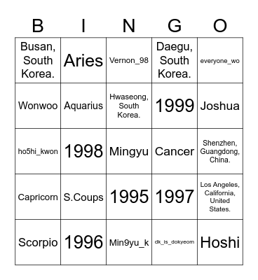 @SK_Mingyu97 Bingo Card