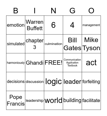 Chapter 3 Bingo Card