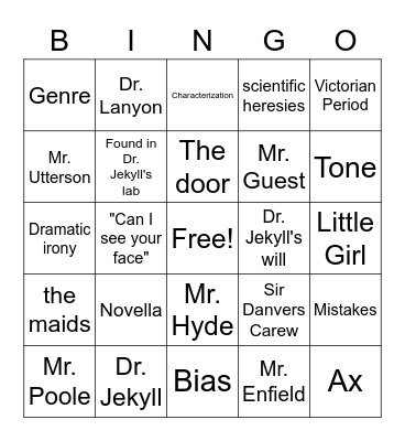 Dr. Jekyll and Mr. Hyde Bingo Card