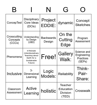 NGSS Bingo Card