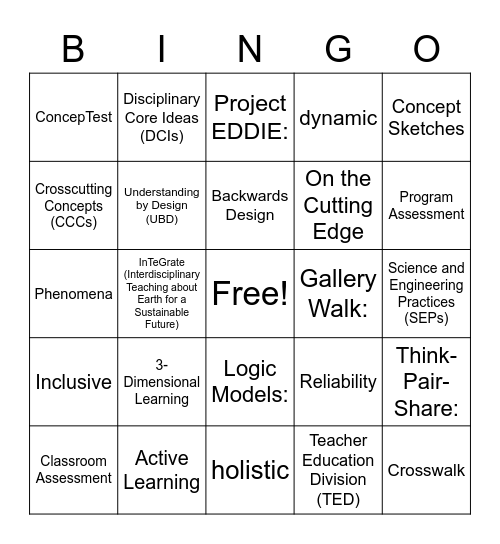 NGSS Bingo Card