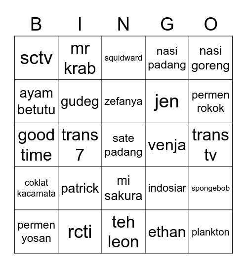 Untitled Bingo Card