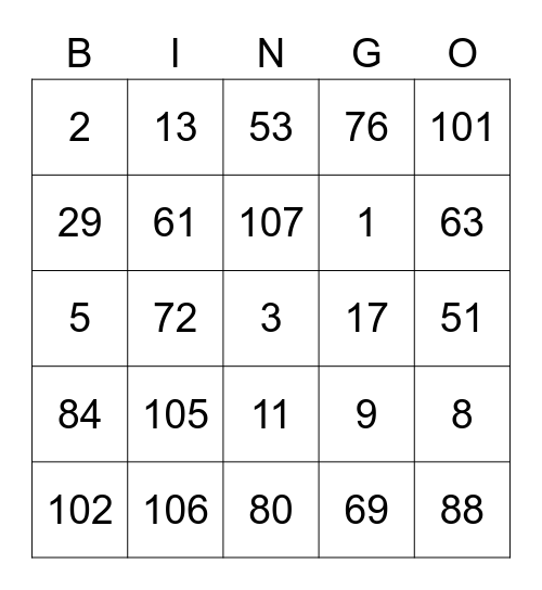 GARASHAKA Bingo Card