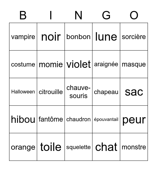 Halloween Bingo Card