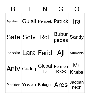 Kaisar Bingo Card