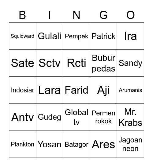 Kaisar Bingo Card