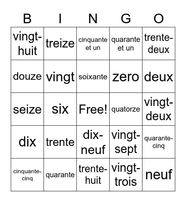 les nombres French 1 Bingo Card