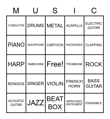 Music Video Bingo Card