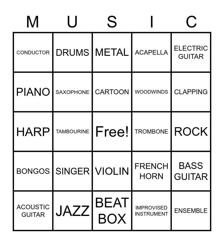 music-video-bingo-card