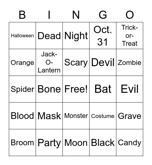 ASL Halloween Bingo Card