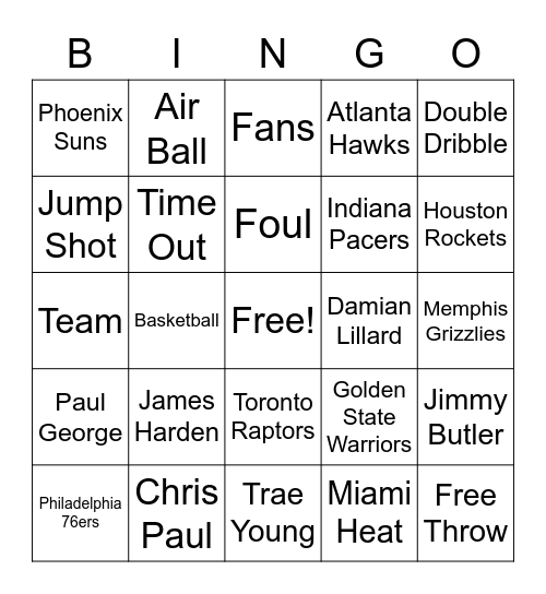 Basketball Bingo Card