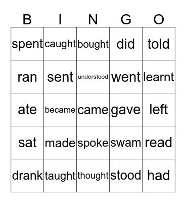 irregular verbs Bingo Card