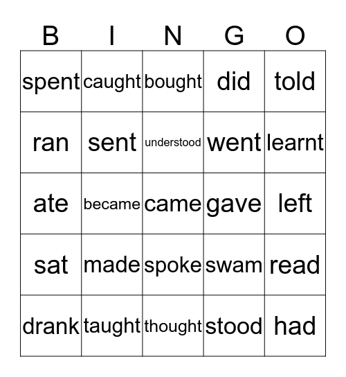 irregular verbs Bingo Card