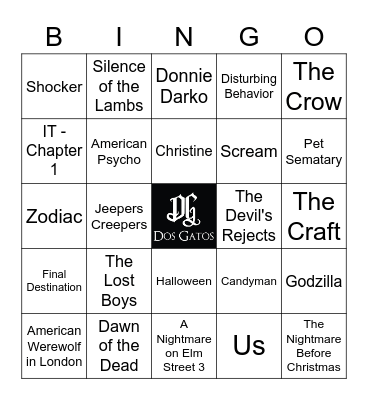 Scary Movie Songs Bingo Card