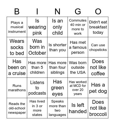 Find someone who... Bingo Card
