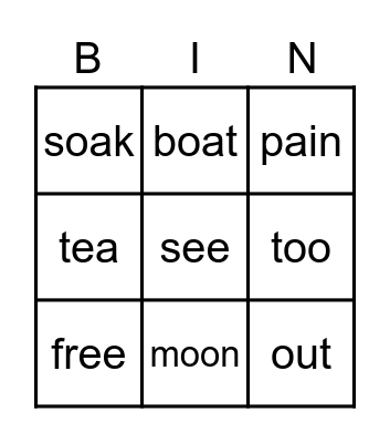 Vowel Team Bingo Card