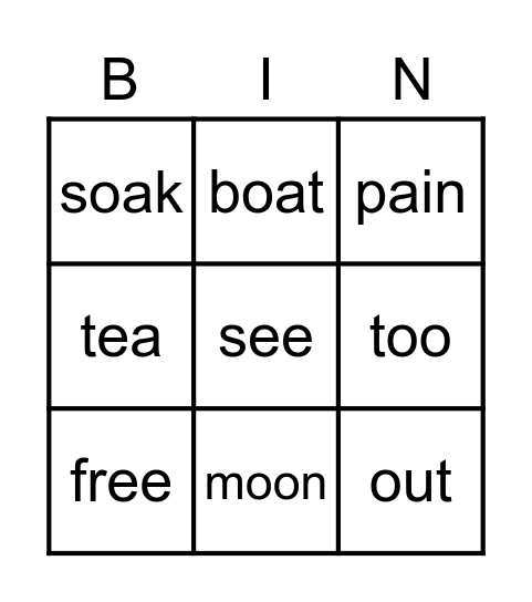 Vowel Team Bingo Card