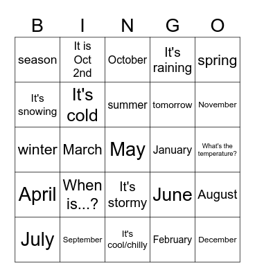 El tiempo Bingo Card