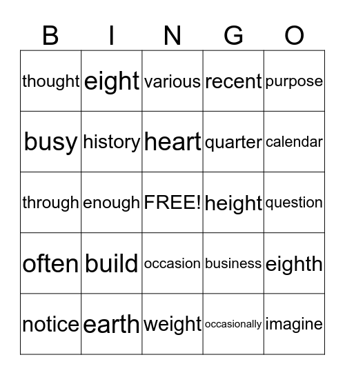 Year 3 and 4 words set four Bingo Card