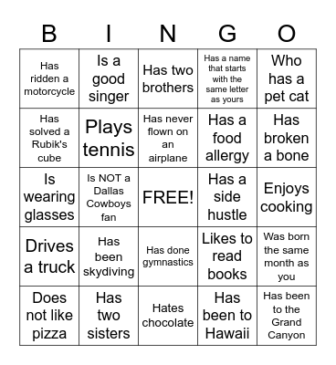 Find Someone Who... Bingo Card
