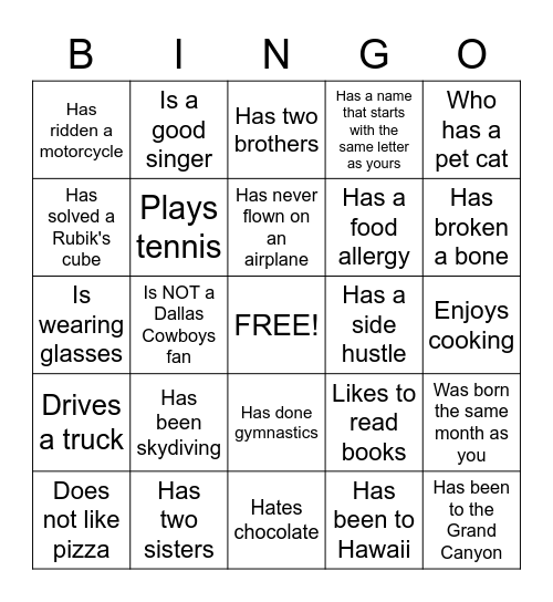 Find Someone Who... Bingo Card