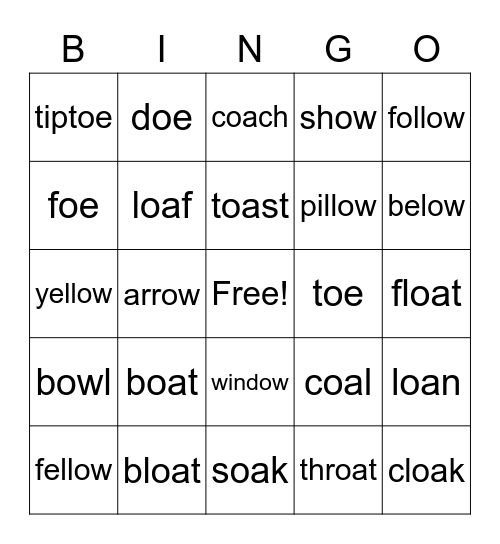 Long O Bingo Card
