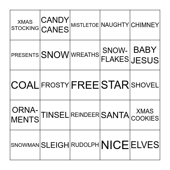 CHRISTMAS  BINGO Card
