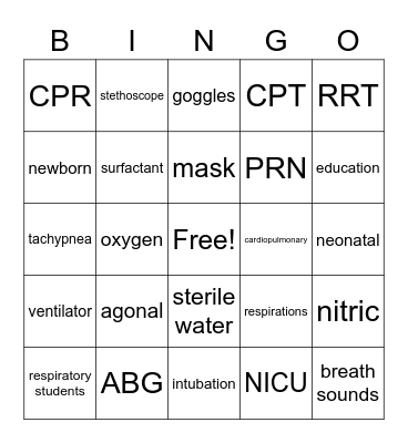 Respiratory Care Week Bingo Card
