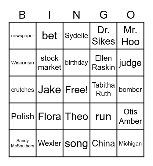 The Westing Game BINGO! Bingo Card