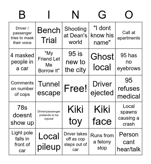 NoPixel PD 3.0 october 2021 v2 Bingo Card