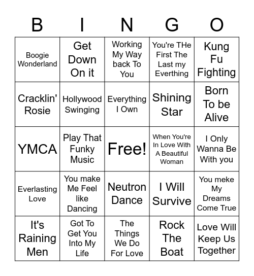 Disco Hits Bingo Card