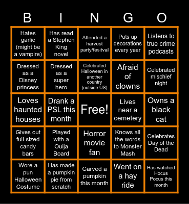 Spooky Bingo Card