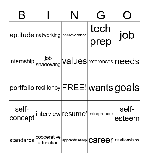 Careers Bingo Card