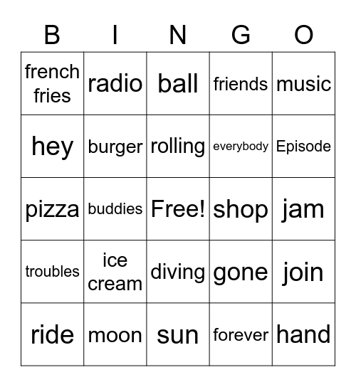Freddy N Friends Bingo Card