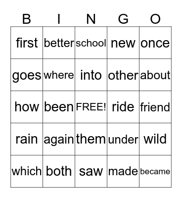 Word Wall Bingo Card