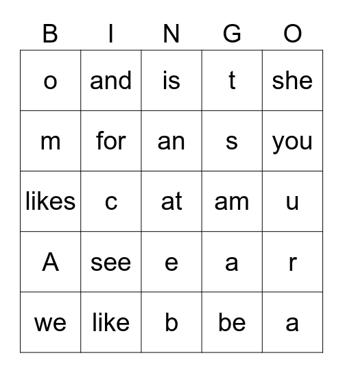 High Frequency Words Bingo Card