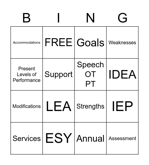 IEP BINGO Card