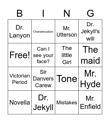 Dr. Jekyll and Mr. Hyde Bingo Card