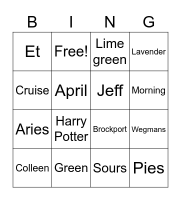 Bridget bingo Card