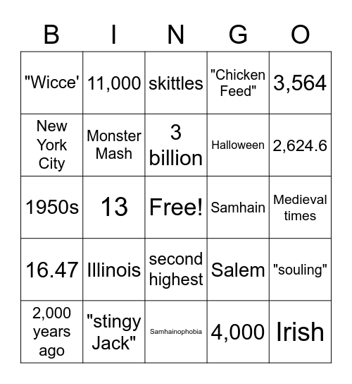 Halloween Bingo Card