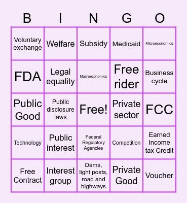 Econ Review Bingo Card