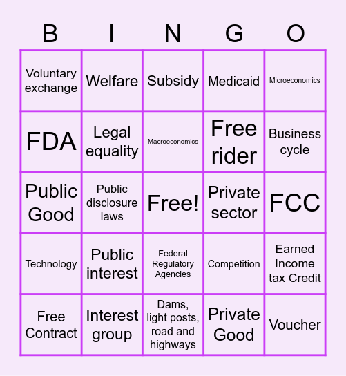 Econ Review Bingo Card