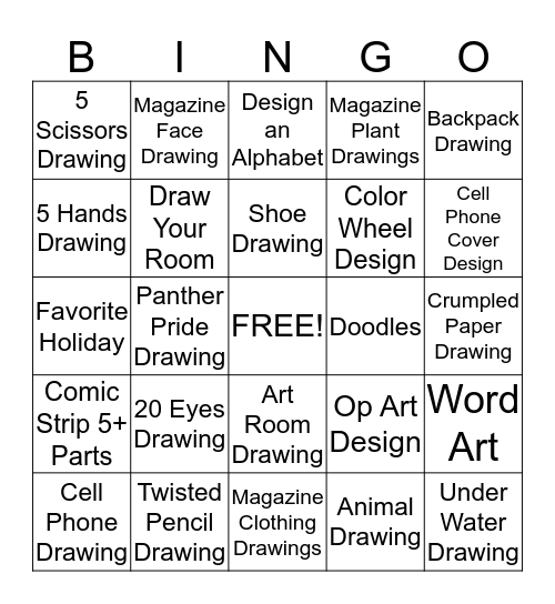 Sketchbook Bingo Card